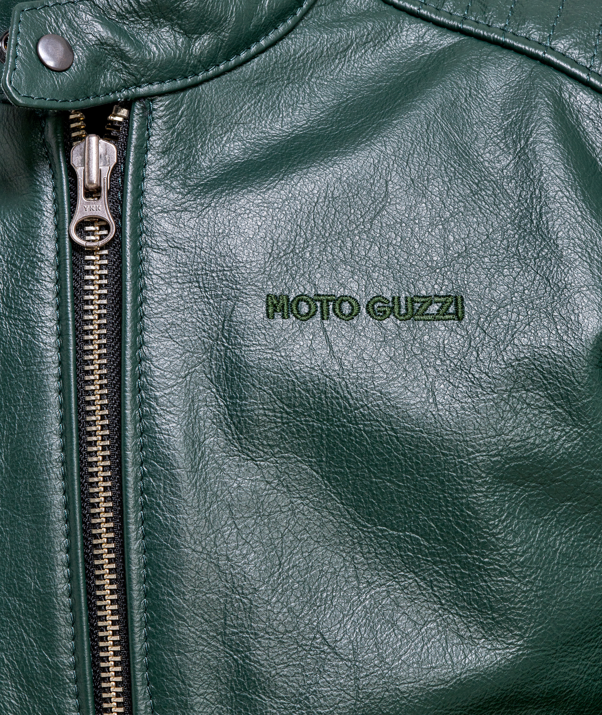 Giacca in pelle Moto Guzzi verde con protezioni incluse